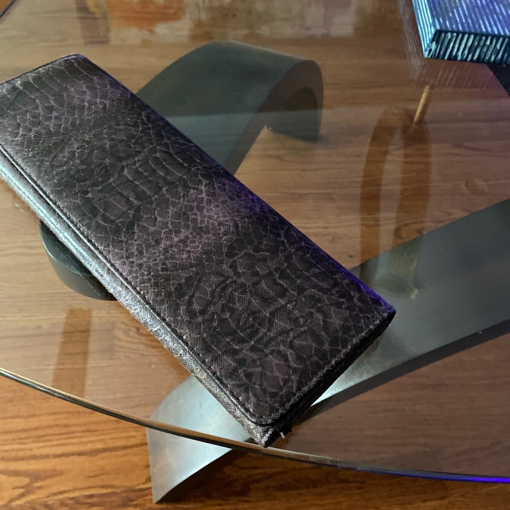 Deep Purple faux Crocodile print clutch
